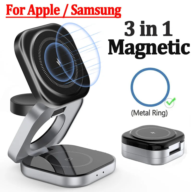 3 in 1 Magnetic Wireless Charger Stand (Iphone 15 14 13 Pro Max, Iwatch 8 7 6 Samsung Watch Airpods Fast Charging Dock Station)