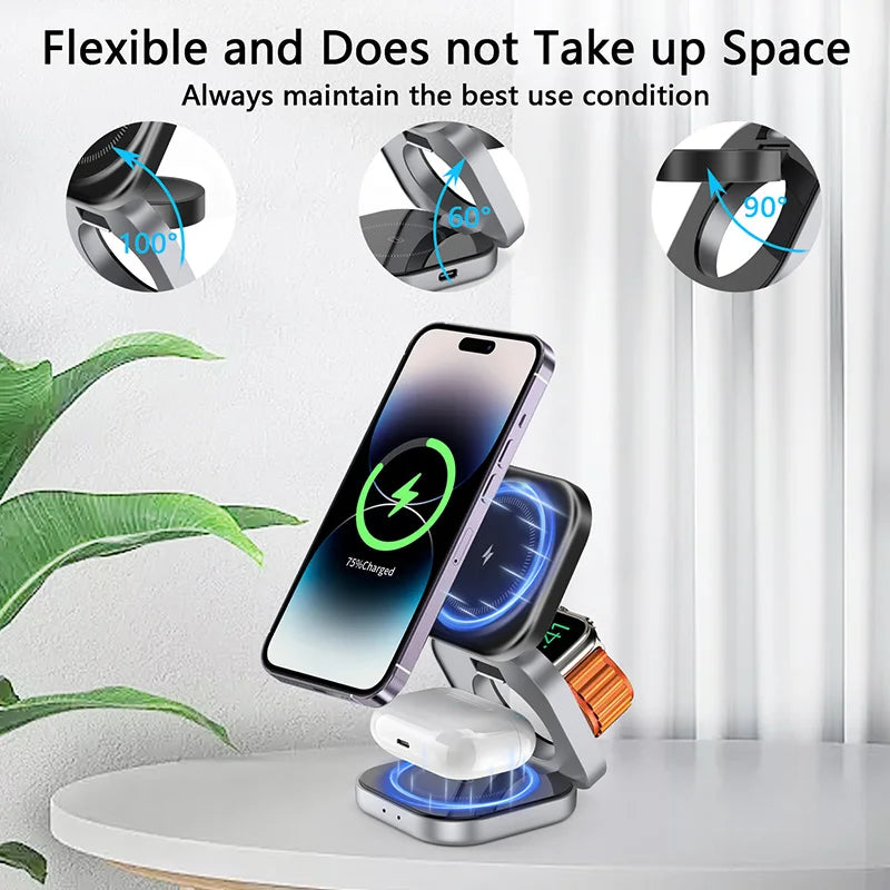 3 in 1 Magnetic Wireless Charger Stand (Iphone 15 14 13 Pro Max, Iwatch 8 7 6 Samsung Watch Airpods Fast Charging Dock Station)